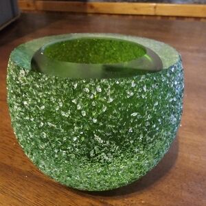 Saks Fifth Ave. Green Sommerso Crystal Votive Holder